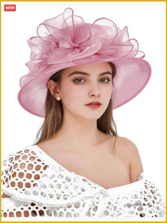 Organza Fascinator Derby Hat with Wide Brim for Wedding Church Tea Party main image 4